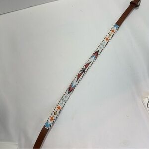 Child’s brown tribal beaded belt. Braided edge. Size 28. Pre-owned. Eagle. Arrow